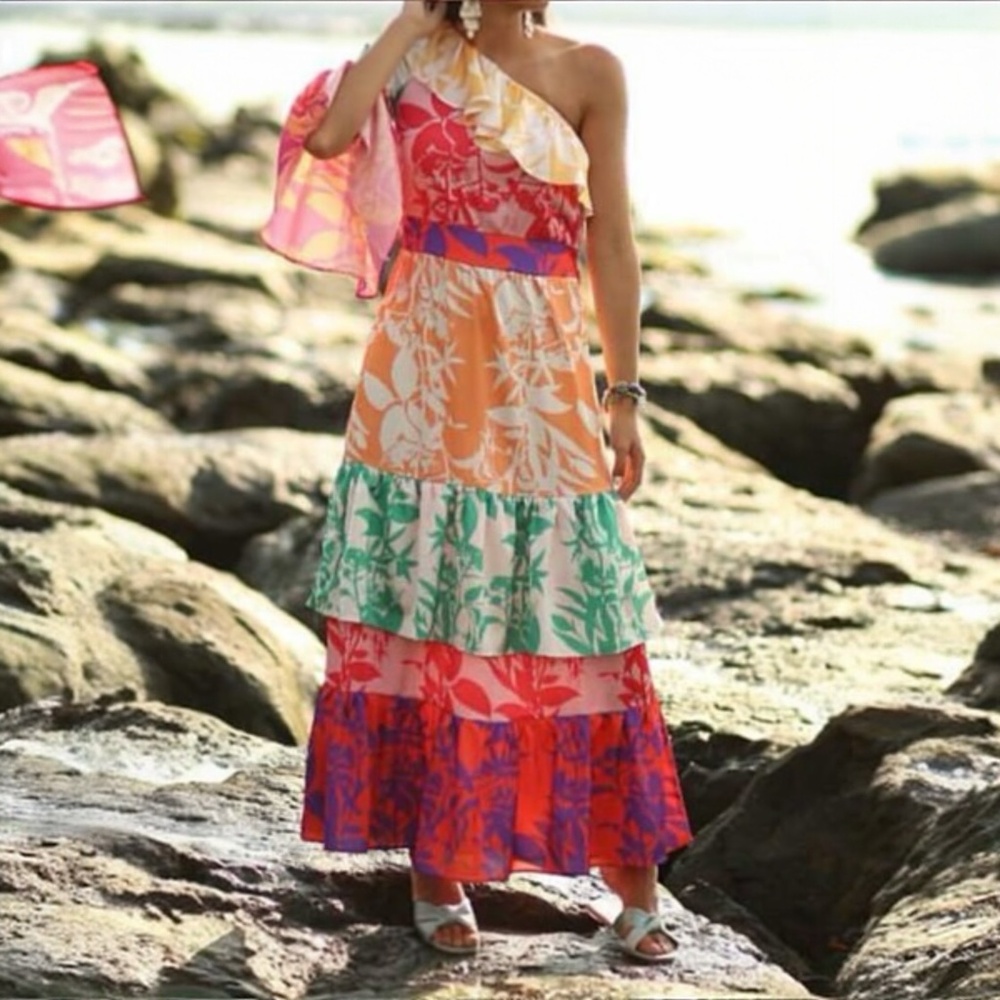 Borgo De Nor 100% Silk Tiered Maxi Dress 14 UK 10 US